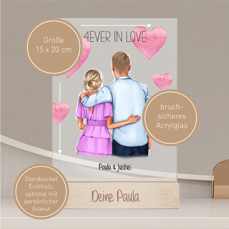 Acrylaufsteller 4Ever in Love personalisiert mit Euren Namen