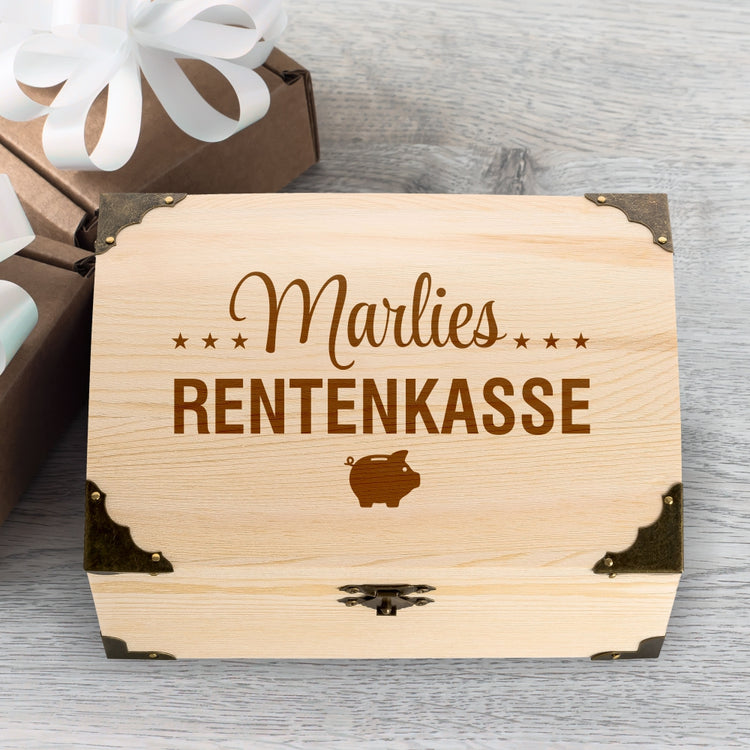 Schatztruhe mit Namensgravur Rentenkasse