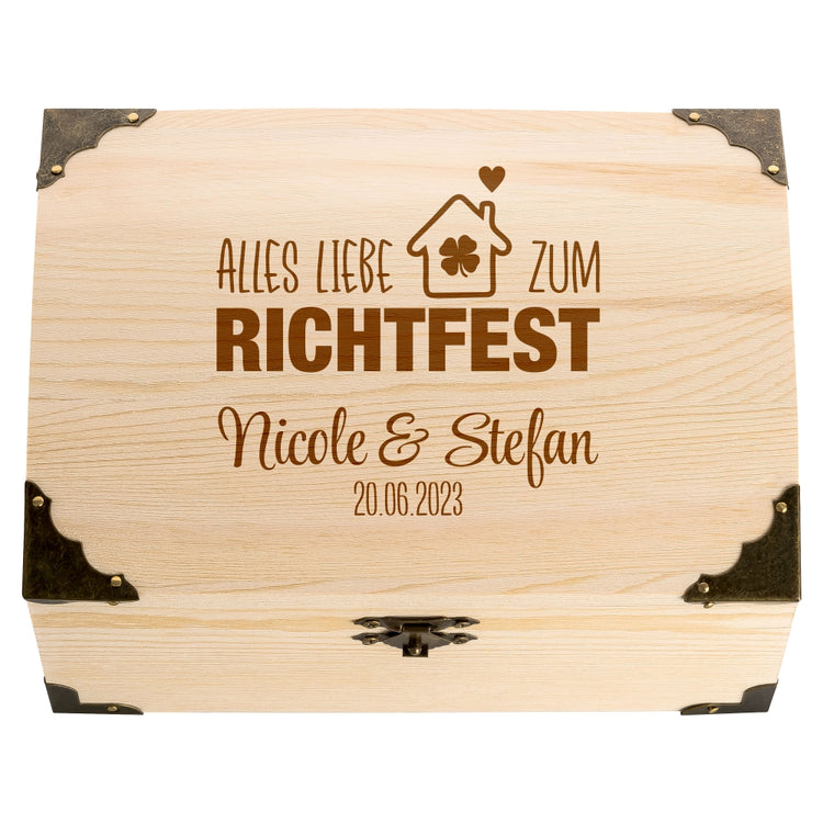 Schatztruhe mit Namensgravur & Datum Richtfest