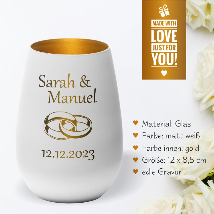 Windlicht Hochzeit Ringe personalisiert