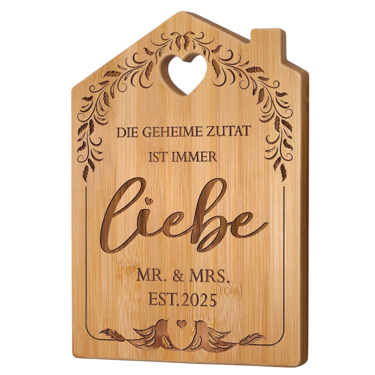 Graviertes Bambus Schneidbrett zur Hochzeit - Mr & Mrs