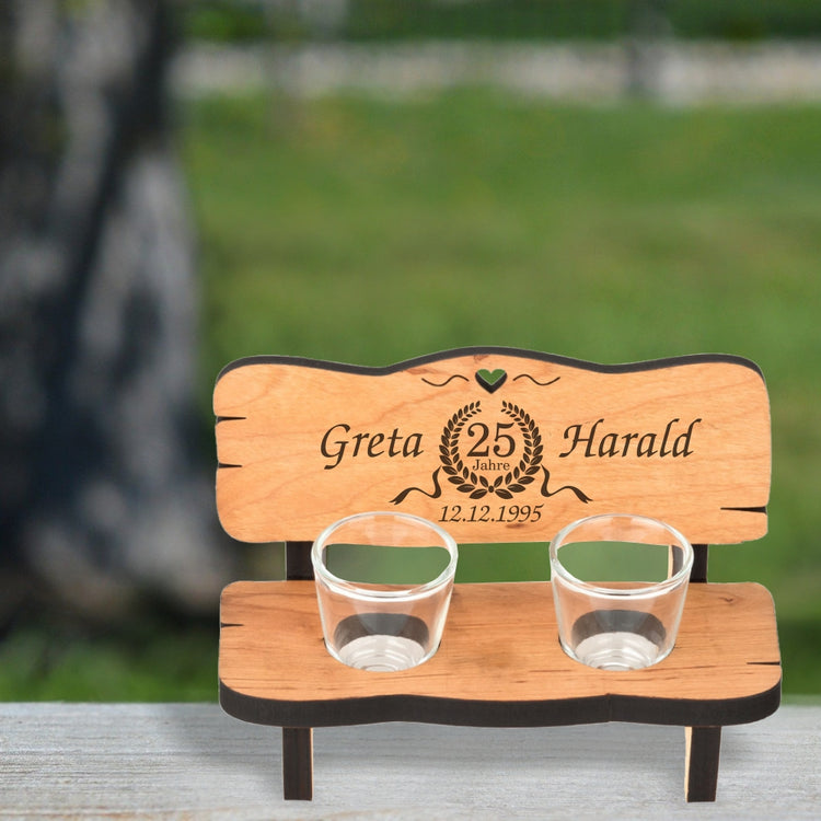 Personalisierte Schnapsbank zur silbernen Hochzeit