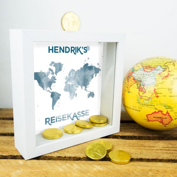 3D-Bilderrahmen Spardose Reisekasse mit Wunschnamen