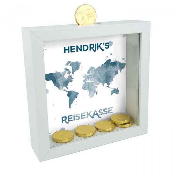 3D-Bilderrahmen Spardose Reisekasse mit Wunschnamen