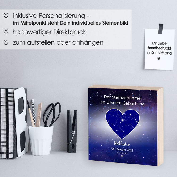 Personalisiertes Holzbild Sternenhimmel Geburtstag