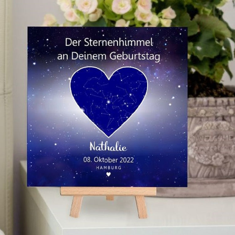Personalisiertes Holzbild Sternenhimmel Geburtstag