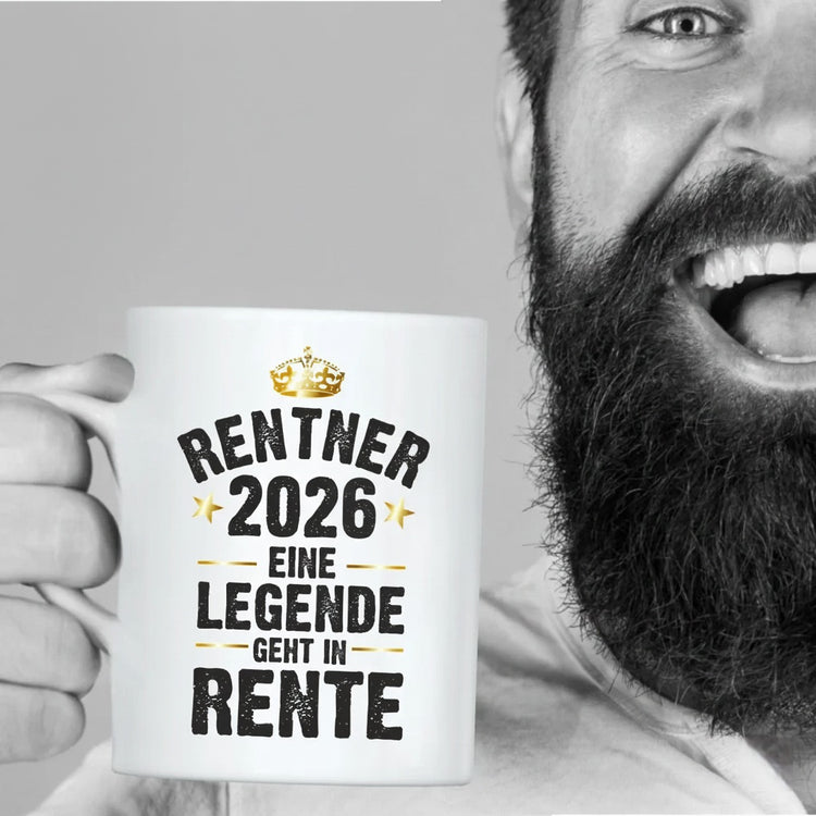 Weiße Tasse Rentner / Rentnerin 2026 - Eine Legende geht in Rente