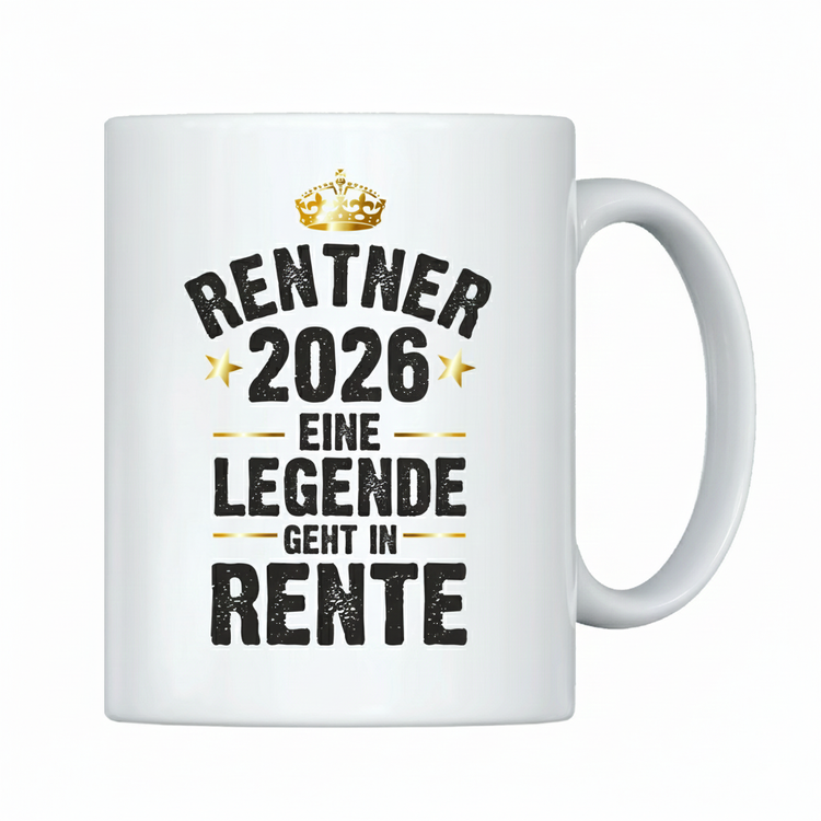 Weiße Tasse Rentner / Rentnerin 2026 - Eine Legende geht in Rente