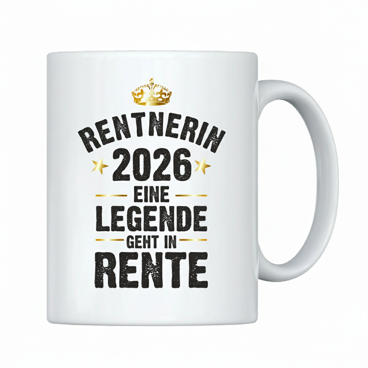 Weiße Tasse Rentner / Rentnerin 2026 - Eine Legende geht in Rente