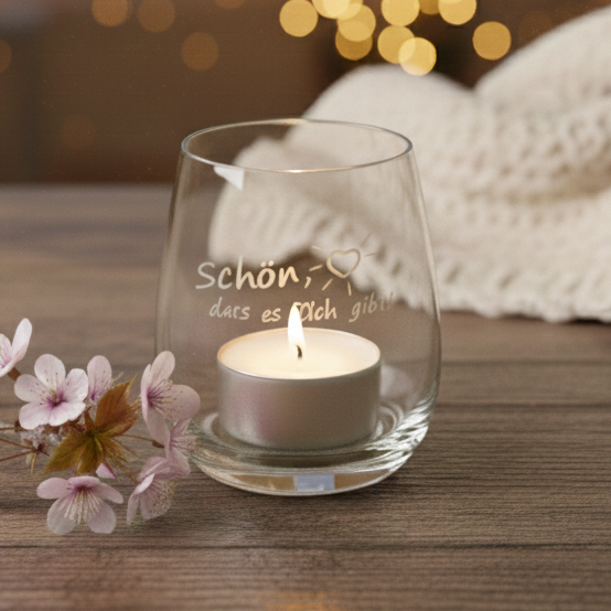 Windlicht Gravur Schön, dass es dich gibt