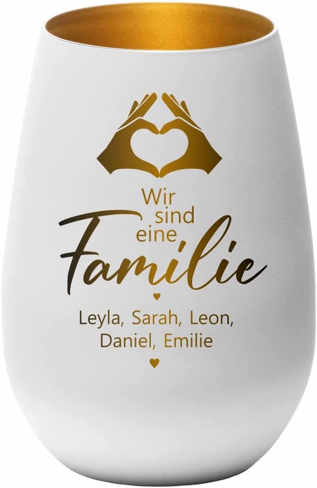 Windlicht Wir sind eine FAMILIE Motiv Hände personalisiert