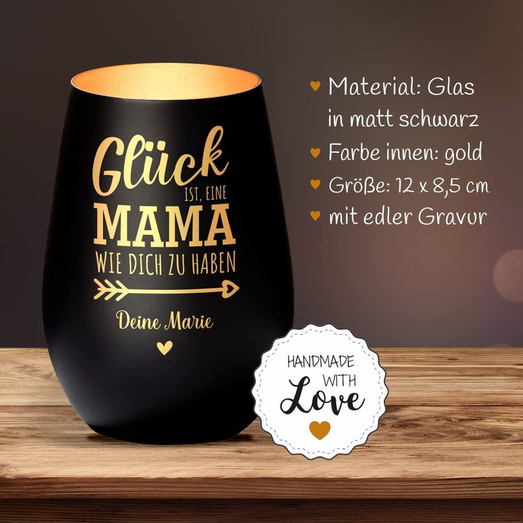 Windlicht Glück ist, eine Mama wie dich zu haben personalisiert