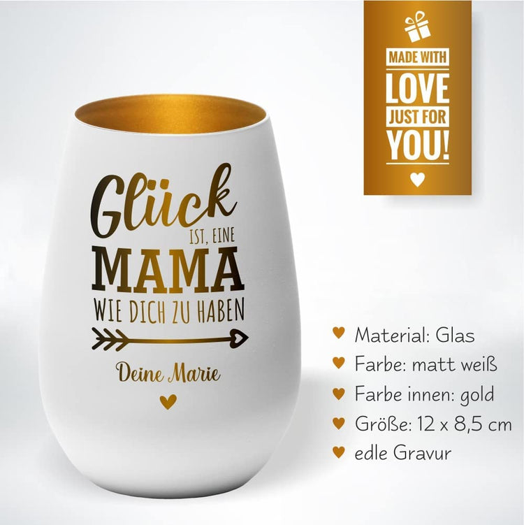 Windlicht Glück ist, eine Mama wie dich zu haben personalisiert