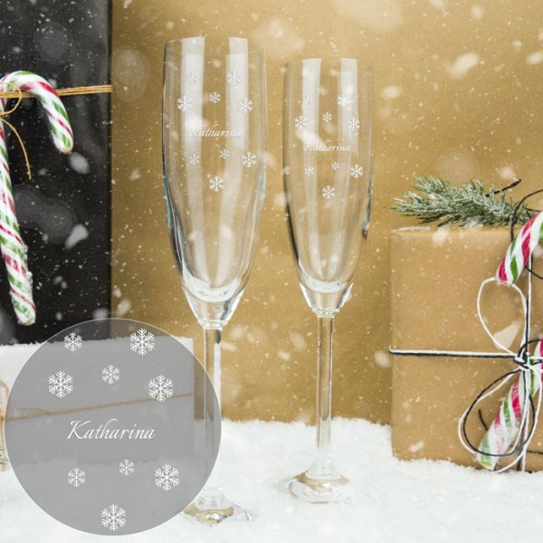 Winterliches Leonardo Sektglas mit Namensgravur