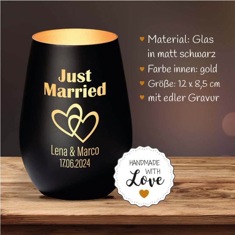 Windlicht Hochzeit Just Married Herzen