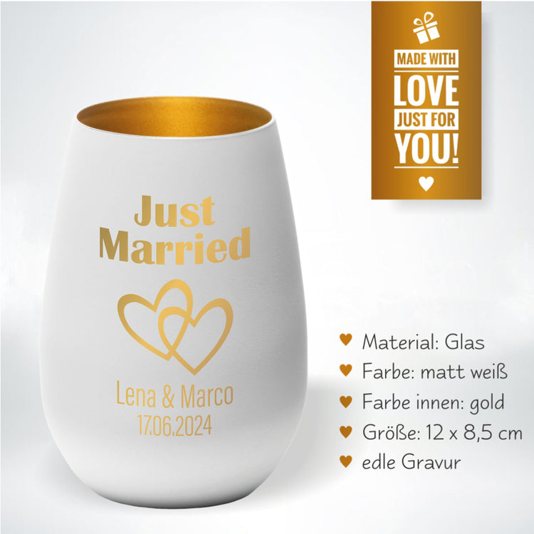 Windlicht Hochzeit Just Married Herzen